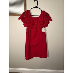 Knox Rose Red Off The Shoulder Eyelet Lace Ruffle Mini Dress Small Cayenne New